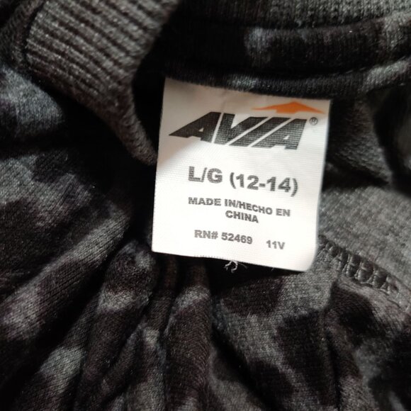 Avia L Black Gray Leopard Print Pullover Top Long Sleeve Crew Neck Thumb Holes - Picture 7 of 9